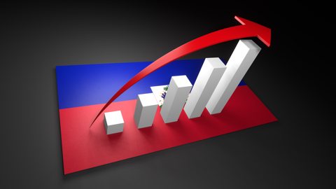 ハイチ国旗, 国旗の上に湧く赤い矢印と白い上昇グラフ