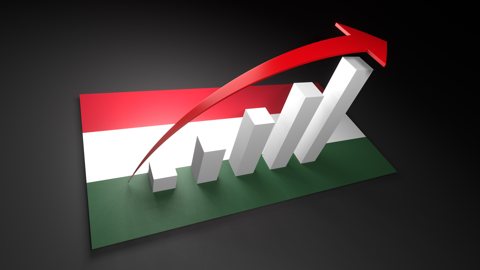 ハンガリー国旗, 国旗の上に湧く赤い矢印と白い上昇グラフ
