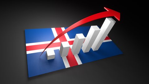 Iceland National Flag, Red arrow and white upward graph rising above the national flag