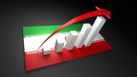 イラン国旗, 国旗の上に湧く赤い矢印と白い上昇グラフ