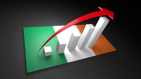 Ireland National Flag, Red arrow and white upward graph rising above the national flag