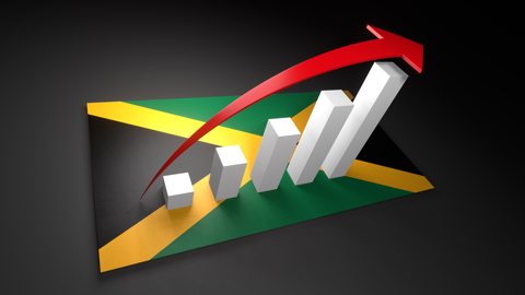 ジャマイカ国旗, 国旗の上に湧く赤い矢印と白い上昇グラフ