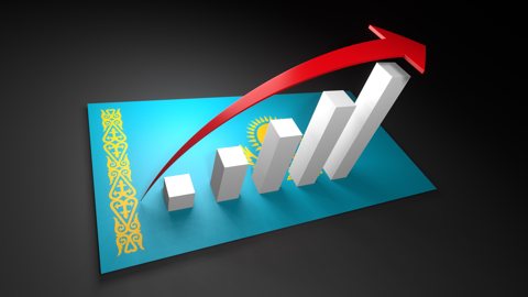 カザフスタン国旗, 国旗の上に湧く赤い矢印と白い上昇グラフ