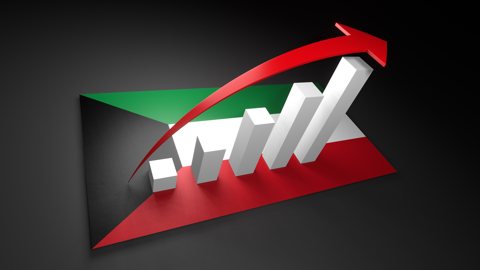 Kuwait National Flag, Red arrow and white upward graph rising above the national flag