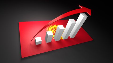 Kyrgyzstan National Flag, Red arrow and white upward graph rising above the national flag