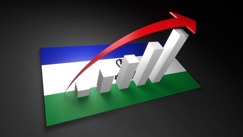 Lesotho National Flag, Red arrow and white upward graph rising above the national flag