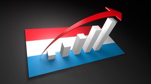 Luxembourg National Flag, Red arrow and white upward graph rising above the national flag