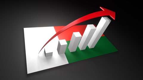 マダガスカル国旗, 国旗の上に湧く赤い矢印と白い上昇グラフ