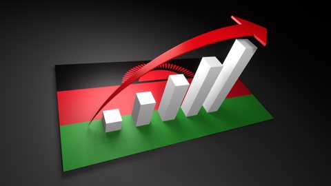 Malawi National Flag, Red arrow and white upward graph rising above the national flag