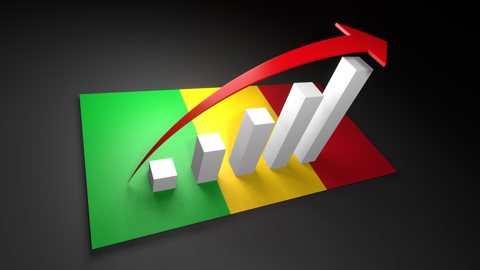 マリ国旗, 国旗の上に湧く赤い矢印と白い上昇グラフ