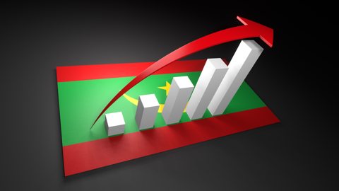 モーリタニア国旗, 国旗の上に湧く赤い矢印と白い上昇グラフ