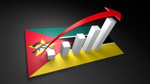 モザンビーク国旗, 国旗の上に湧く赤い矢印と白い上昇グラフ