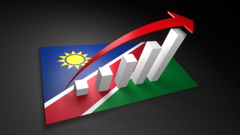 ナミビア国旗, 国旗の上に湧く赤い矢印と白い上昇グラフ