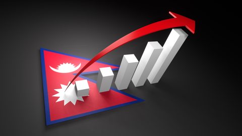 ネパール国旗, 国旗の上に湧く赤い矢印と白い上昇グラフ