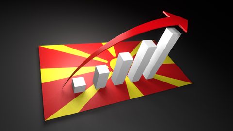 North-Macedonia National Flag, Red arrow and white upward graph rising above the national flag