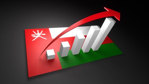 オマーン国旗, 国旗の上に湧く赤い矢印と白い上昇グラフ