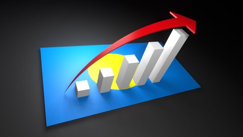 Palau National Flag, Red arrow and white upward graph rising above the national flag