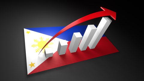 Philippines National Flag, Red arrow and white upward graph rising above the national flag