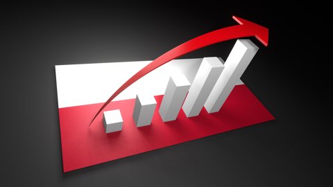 Poland National Flag, Red arrow and white upward graph rising above the national flag