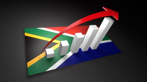 Republic-of-South-Africa National Flag, Red arrow and white upward graph rising above the national flag