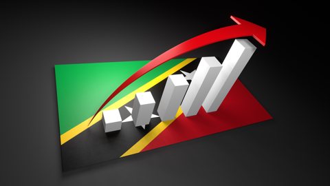 Saint-Kitts-and-Nevis National Flag, Red arrow and white upward graph rising above the national flag