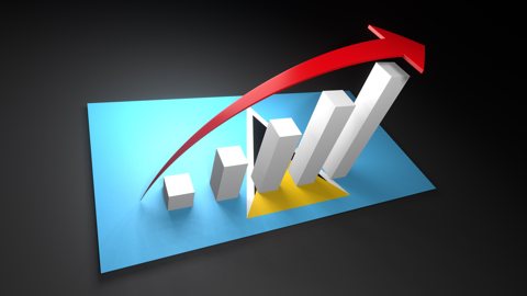 Saint-Lucia National Flag, Red arrow and white upward graph rising above the national flag