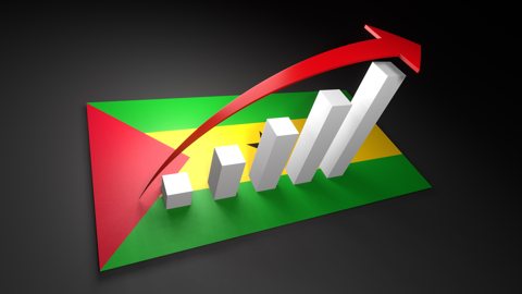 サントメ・プリンシペ国旗, 国旗の上に湧く赤い矢印と白い上昇グラフ