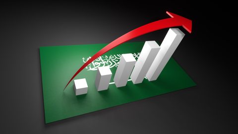 サウジアラビア国旗, 国旗の上に湧く赤い矢印と白い上昇グラフ