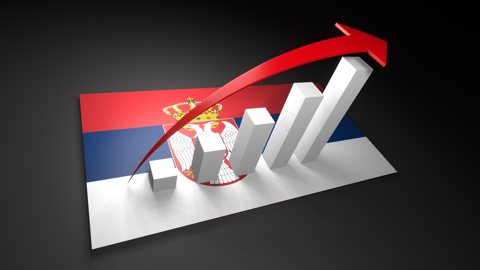 セルビア国旗, 国旗の上に湧く赤い矢印と白い上昇グラフ