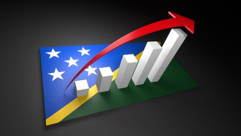 Solomon-Islands National Flag, Red arrow and white upward graph rising above the national flag