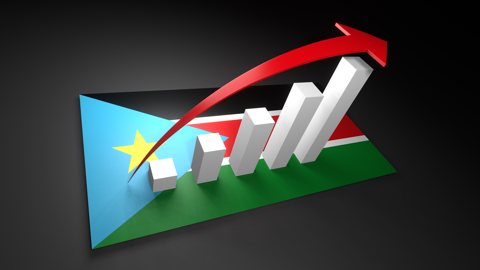 South-Sudan National Flag, Red arrow and white upward graph rising above the national flag