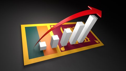 スリランカ国旗, 国旗の上に湧く赤い矢印と白い上昇グラフ
