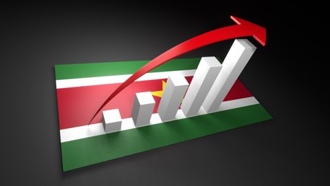スリナム国旗, 国旗の上に湧く赤い矢印と白い上昇グラフ