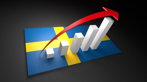 スウェーデン国旗, 国旗の上に湧く赤い矢印と白い上昇グラフ