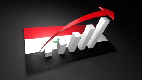 シリア国旗, 国旗の上に湧く赤い矢印と白い上昇グラフ