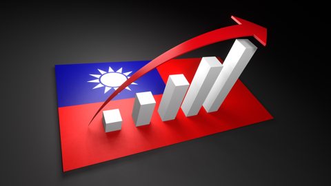 Taiwan National Flag, Red arrow and white upward graph rising above the national flag