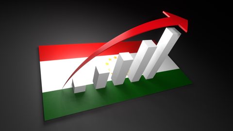 タジキスタン国旗, 国旗の上に湧く赤い矢印と白い上昇グラフ