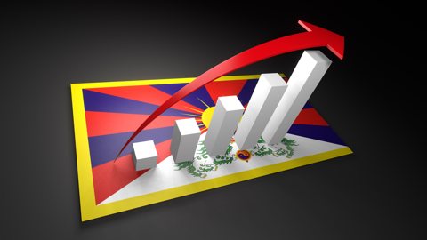 チベット国旗, 国旗の上に湧く赤い矢印と白い上昇グラフ