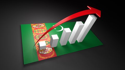 トルクメニスタン国旗, 国旗の上に湧く赤い矢印と白い上昇グラフ