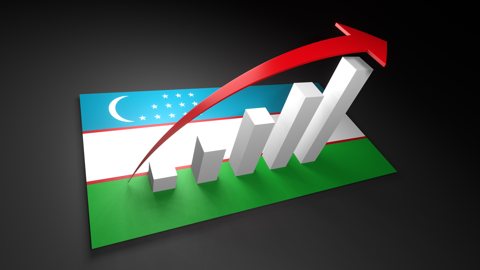 ウズベキスタン国旗, 国旗の上に湧く赤い矢印と白い上昇グラフ