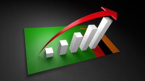 Zambia National Flag, Red arrow and white upward graph rising above the national flag