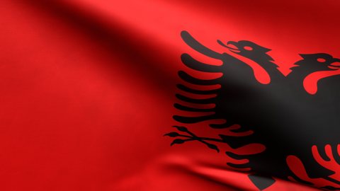 Albania National Flag, Zoomed in waving flag