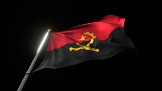 Angola National Flag, A fluttering national flag and flagpole viewed from below on a black background