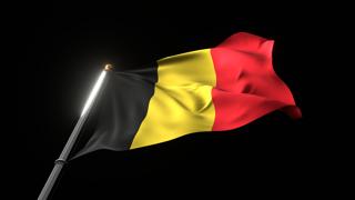 Belgium National Flag, A fluttering national flag and flagpole viewed from below on a black background