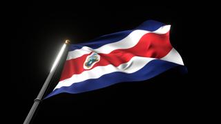 Costa-Rica National Flag, A fluttering national flag and flagpole viewed from below on a black background