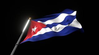 Cuba National Flag, A fluttering national flag and flagpole viewed from below on a black background