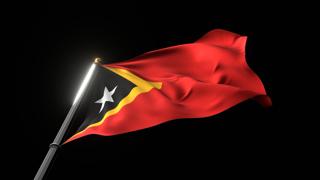 East-Timor National Flag, A fluttering national flag and flagpole viewed from below on a black background