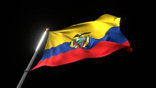 Ecuador National Flag, A fluttering national flag and flagpole viewed from below on a black background