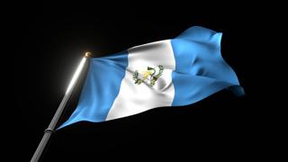 Guatemala National Flag, A fluttering national flag and flagpole viewed from below on a black background