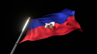 Haiti National Flag, A fluttering national flag and flagpole viewed from below on a black background